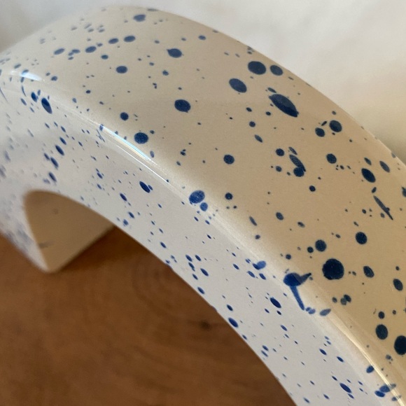 Modern Semi-Circle Speckled Blue Ceramic Accent Piece - Picture 4 of 6